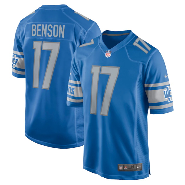 mens nike trinity benson blue detroit lions game jersey